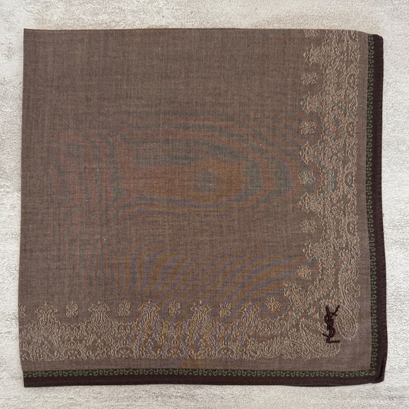 Yves Saint Laurent Other - Yves Saint Laurent Brown Patterned Pocket Square vintage cotton